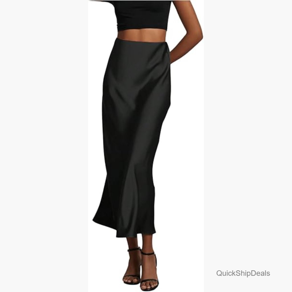 Satin Maxi Skirt High Waisted A Line Long Skirt Elegant Office Wear